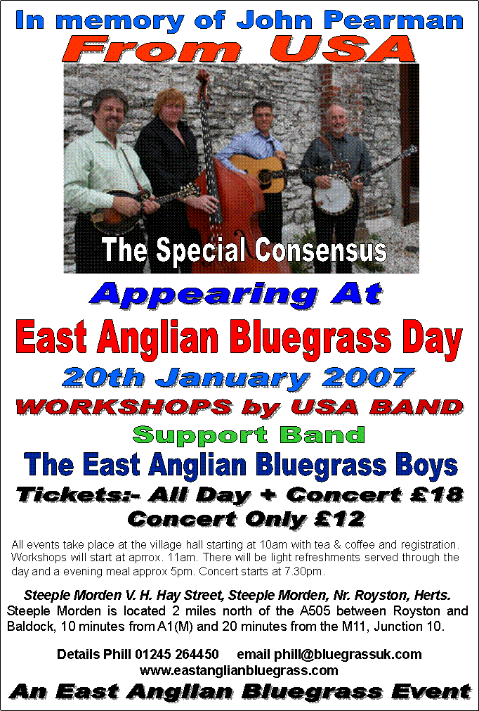 Top US band appearing at Steeple Morden on 20th January 2007 !